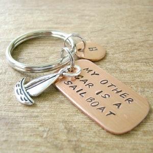 My Other Car is a SAILBOAT Keychain, sailor gift, sailing keychain, nautical keychain, optional personalized initial disc, see pics