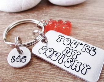 You're My Squishy Gummy Bear Keychain, optional initial disc, choice of gummy color, couples gift, boyfriend, husband, fun love humor