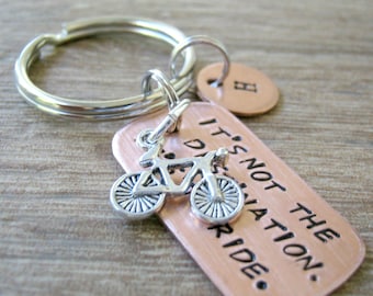 Personalized Bike Keychain, Personalized Bike Rider gift, bicyclist, It's not the destination, its the ride, bike charm, initial disc option