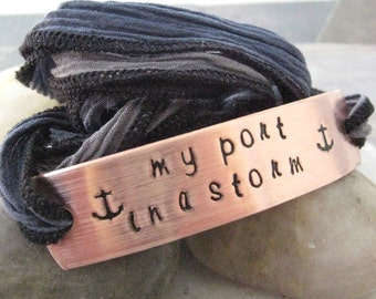 My Port In a Storm Wrap Bracelet, choose your silk ribbon, My Port in a Storm Bracelet, Nautical Bracelet, Anniversary gift, girlfriend gift