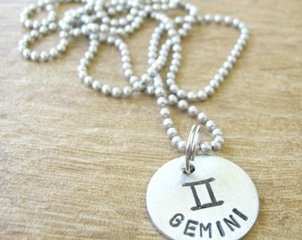 Gemini Sign Necklace, Gemini Necklace, Zodiac Necklace, twins sign, May 21-June 20th, zodiac gemini gift, unisex, gemini pendant, two sides