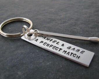 Personalized LGBT Couples Keychain, Perfect Match, matchstick charm, Valentine keychain, Valentine's Day, anniversary gift, wedding gift