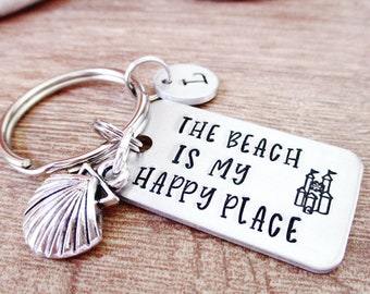 Beach Keychain, Shore Keychain, The Beach is My Happy Place, Beach Lover's Gift, Sandcastle keychain, Beach House, optional initial disc