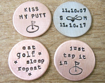 4 Personalized Golf Ball Markers, choose copper or silver (alkeme), set of 4 ball markers, golfer gifts, husband golfer, dad golfer gift