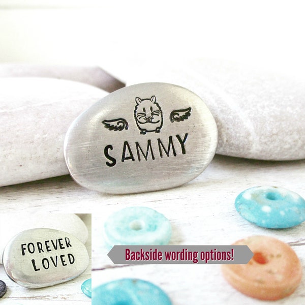 Personalized Hamster memorial stone, Pet Gerbil with angel wings pocket rock, Hamster sympathy gift, hamster owner gift, hamster keepsake