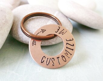 Personalized Copper Washer Keychain, we hand stamp 25 characters including spaces, quotes, coordinates, bible verse, names, endless uses