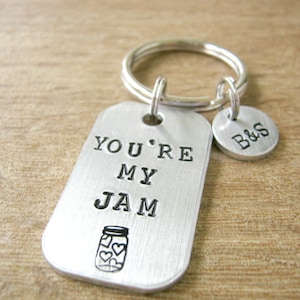 You're My Jam Keychain with jar of hearts, bff gift, bestie gift, friendship quote, funny I love you keychain, Valentine, initial disc