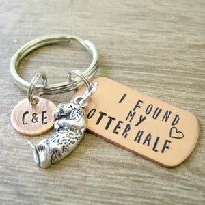 Personalized Otter keychain, I Found My Otter Half, optional disc with initials, anniversary gift, engagement gift, wedding gift, couples