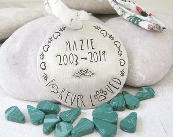 Dog Memorial Ornament, Loss of Dog, Forever Loved Ornament, personalize name & years, dog remembrance, pet memorial, Pet ornament