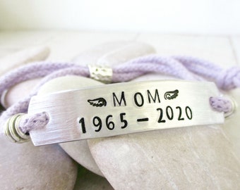 Mom Memorial Bracelet, Mother Memorial bracelet, adjustable, one size fits all, cotton rope or faux suede, years lived, sympathy gift