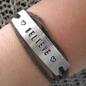 Believe Bracelet, Faith Bracelet, Inspirational Jewelry, Inspiration Bracelet, choose leather, ink color, text, symbols, font, see charts