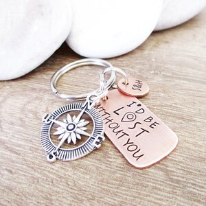 I'd Be Lost Without You Keychain, Couples Keychain, Boyfriend gift, Girlfriend Gift, compass charm, compass keychain, optional initial disc