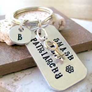 Smash the Patriarchy Keychain, Feminist Keychain, Girl Power Keychain, Feminism, Feminist Gift, Feminism Humor, optional initial disc