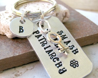 Smash the Patriarchy Keychain, Feminist Keychain, Girl Power Keychain, Feminism, Feminist Gift, Feminism Humor, optional initial disc