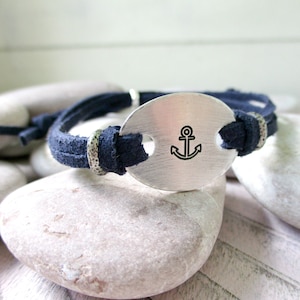 Anchor Bracelet, navy blue nautical bracelet, choose your metal and cord, Anchor symbol, Beach jewelry, boating jewelry, sailing gifts