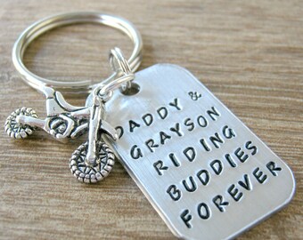 Dirtbike Keychain, Riding Buddies with Daddy, Riding Buddies with Dad, Dirt bike charm, Daddy dirt bike keychain, Father's Day gift