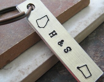 Personalized Couples Keychain, Fifty States, Choose states & initials, long distance relationship, LDR couple, LDR keychain, I miss you