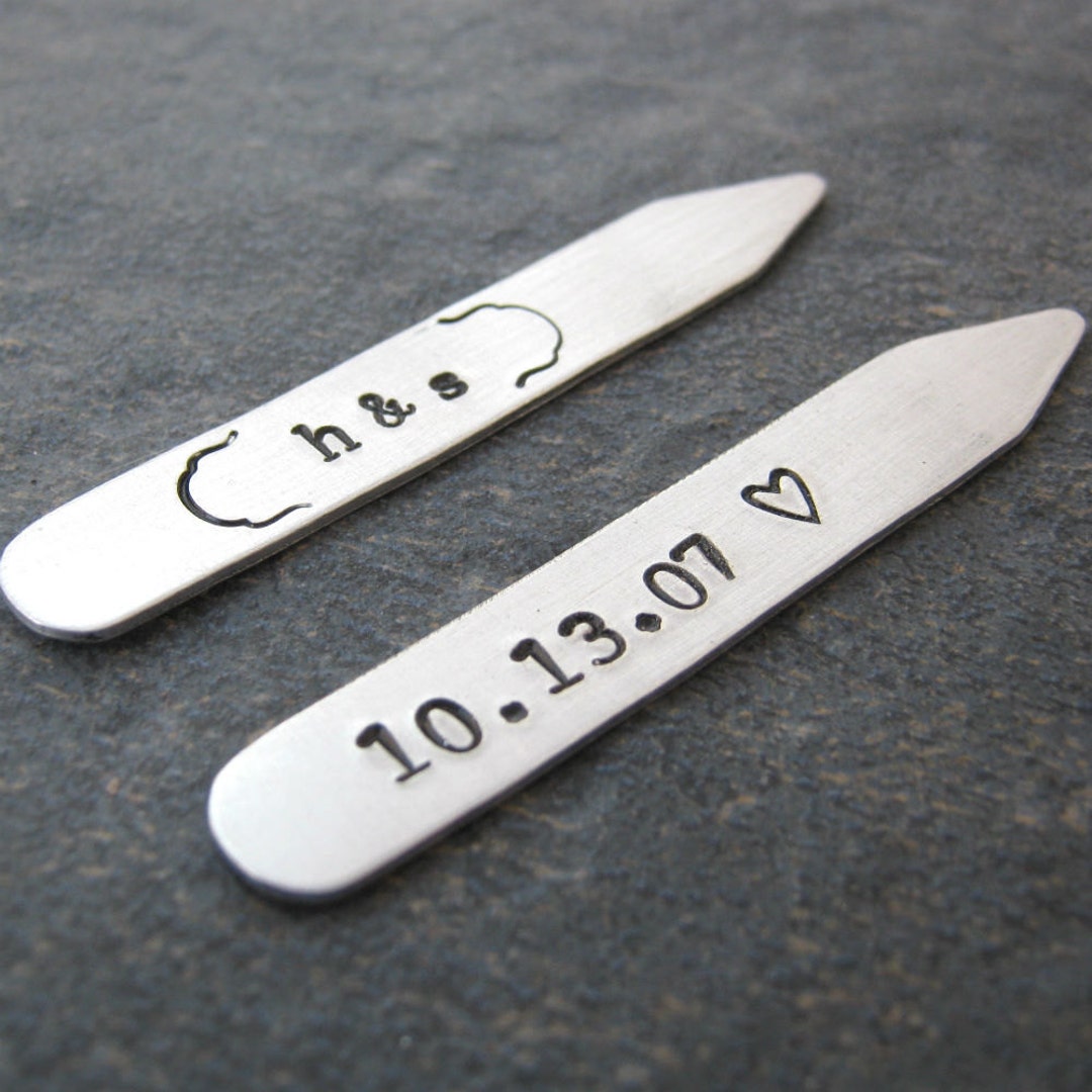 Custom Anniversary Date Collar Stays, Wedding Date, Grooms Gift, Gift