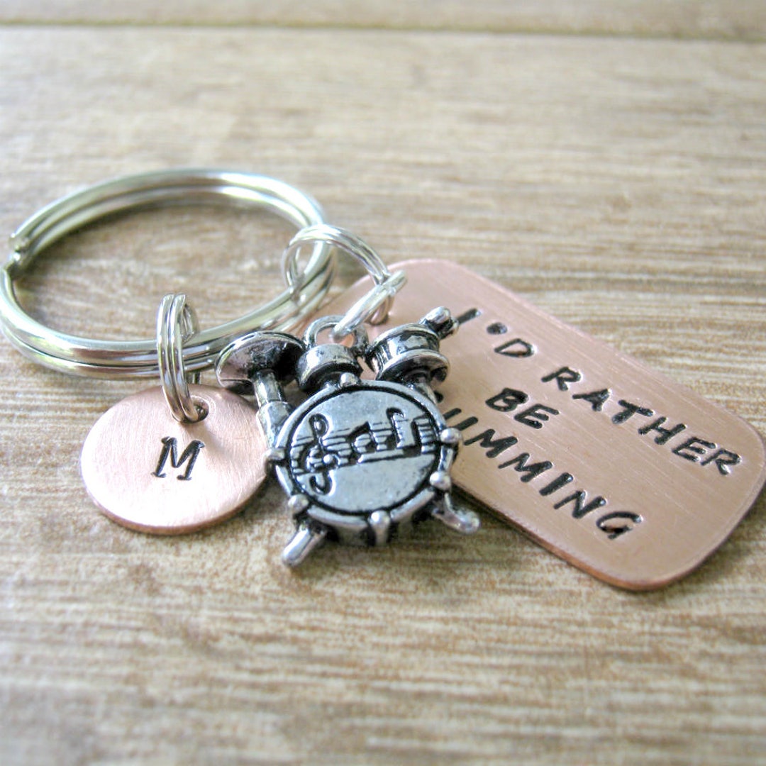DRUMS Keychain, Gift for Drummer, I'd Rather Be Drumming, With Drum Set