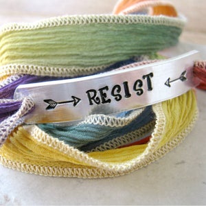 Resist Bracelet, silk ribbon wrap, Resist Rainbow Bracelet, LGBTQ rights, Lesbian Bracelet, the resistance, feminism, feminist, protest