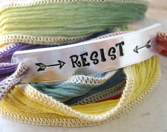 Resist Bracelet, silk ribbon wrap, Resist Rainbow Bracelet, LGBTQ rights, Lesbian Bracelet, the resistance, feminism, feminist, protest