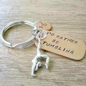 GYMNASTICS Keychain, I'd Rather Be Tumbling Keychain, gymnast keychain, gymnast gift, I love tumbling, optional initial disc, see all pics