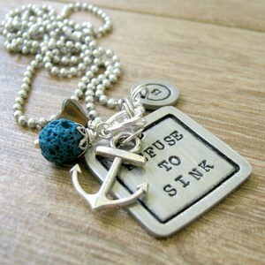Refuse to Sink Necklace, Pewter square, anchor necklace, motivational necklace, inspirational necklace, stay strong, nautical necklace