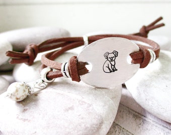 Koala Bracelet, Koala Bear Bracelet, choice of cord, adjustable bracelet, one size fits all, unisex, white magnesite bead