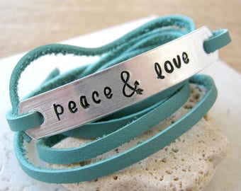 Peace and Love Bracelet, Peace & Love Bracelet, Valentine's Day Gift, World Peace Bracelet, Inspirational, Share Love, choose leather color