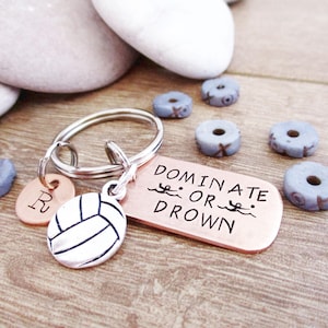 Personalized WATER POLO Keychain, Dominate or Drown, water polo player gift, water polo coach gift, initial disc, water polo team gifts