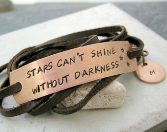 Stars Can't Shine Without Darkness Bracelet, Leather Wrap Bracelet, optional customized discs, power phrase bracelet, empowerment