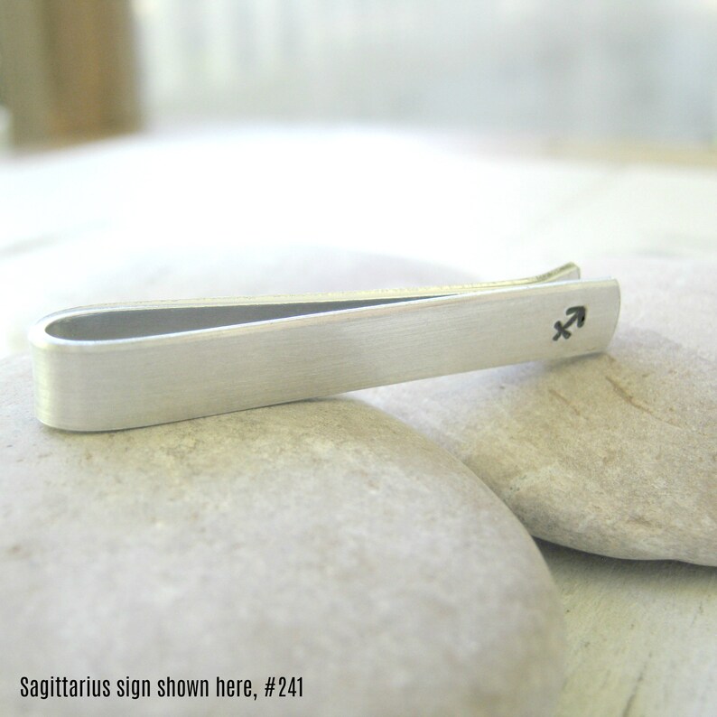 choose your sign Sagittarius male gift Sagitarius Zodiac Tie Clip optional 8 characters on back Sagittarius Tie Bar skinny tie bar