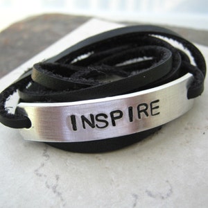 Inspire Bracelet, Power Phrase bracelet, Personal Motto bracelet, Leather Wrap bracelet, customize it, motivational bracelet, inspirational