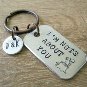 I'm Nuts About You Keychain, anniversary gift, valentine's day gift, couples keychain, i love you keychain, optional initial disc, see pics image 1