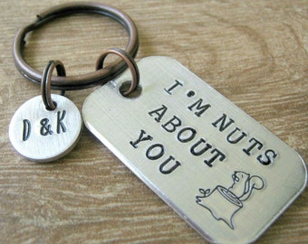 I'm Nuts About You Keychain, anniversary gift, valentine's day gift, couples keychain, i love you keychain, optional initial disc, see pics