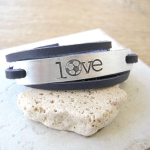 Love Soccer Bracelet, Soccer Love Bracelet, choose your leather color, soccer player gift, soccer fan, Leather Wrap bracelet, Sports, unisex