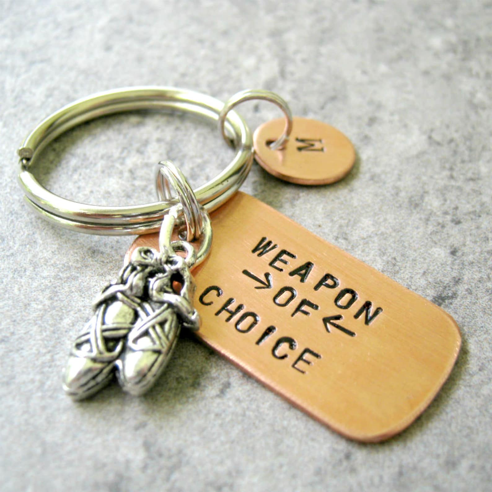 personalized ballet keychain, personalized dance keychain, ballet shoes charm, dancer gift, recital gift, optional initial disc