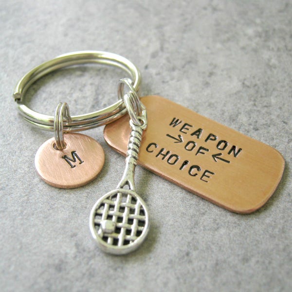 TENNIS RACKET Keychain, tennis racquet keychain, tennis team gift, tennis coach gift, optional personalized initial disc, see all pics
