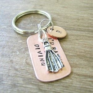 I&#39;d Rather Be Diving Keychain, Flipper Keychain, scuba diving keychain, diver&#39;s keychain, diver keychain, scuba diver keychain, initial disc