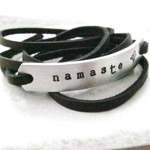 Namaste Bracelet, Leather Bracelet, Meditation bracelet, I Honor You Bracelet, Yoga bracelet, Lotus flower, choose your options