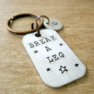 Break A Leg Keychain, actor's gift, drama keychain, actress gift, theater, performer gift, actor keychain, optional initial disc