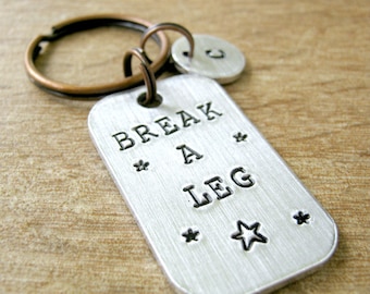 Break A Leg Keychain, actor's gift, drama keychain, actress gift, theater, performer gift, actor keychain, optional initial disc