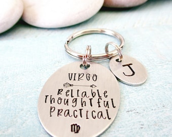 Personalized Virgo Key chain, Virgo symbol keychain, Virgo Gift, Virgo Traits, Virgo Horoscope, Virgin sign, Zodiac Key chain, initial disc