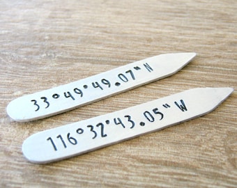 Personalized Lat Long Collar Stays, GPS Coordinates Collar Stays, Custom Coordinates, Gifts for Him, Valentines Gift for Him, Longitude