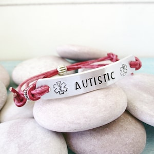 Med Alert Bracelet, Austistic Bracelet, customize with your wording, many cord choices, Asperger&#39;s, ADS, Non-verbal, autistic adult, autism