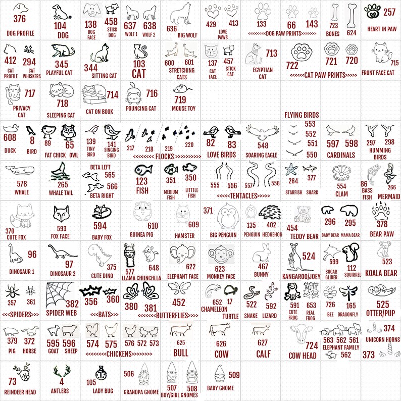 May include: A black and white illustrated chart with 100 different animal and object images. Each image is labeled with a name and a number. The chart is perfect for learning about different animals and objects.