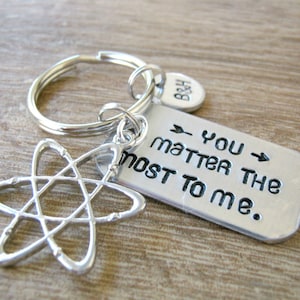 Personalized Atom Keychain, You Matter the Most to Me, Science Keychain, Couples Keychain, Atomic, Nerd Love, physics, initial disc option