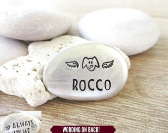 Dog Memorial Pocket Rock, Doggy Pocket Token, name and years lived, loss of puppy, pet memorial keepsake, sympathy gift, pewter stone