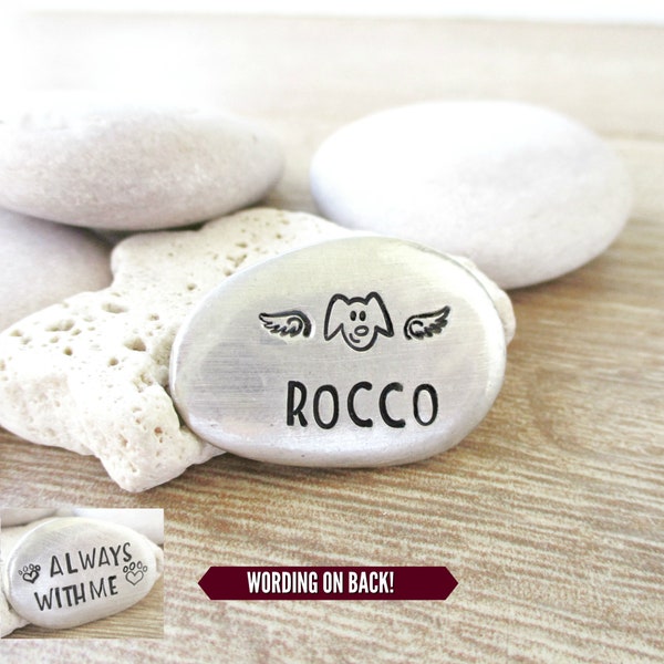 Dog Memorial Pocket Rock, Doggy Pocket Token, name and years lived, loss of puppy, pet memorial keepsake, sympathy gift, pewter stone