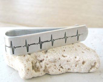 Heartbeat Tie Bar, skinny tie bar, aluminum, Mens Heart Beat Tie Bar, Heartbeat tie clip, Valentine's Day Gift, I Love You, boyfriend gift